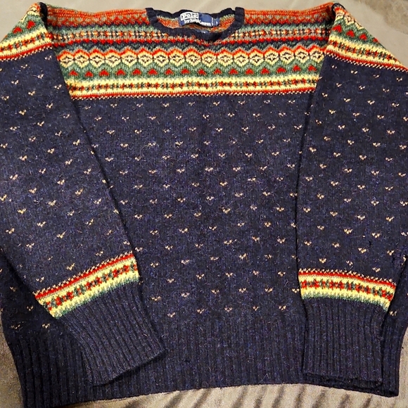 Polo Ralph Lauren Sweaters - Lambs Wool Polo by Ralph Lauren Vintage Crew Neck Nordic Sweater L Distressed